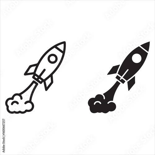 Two styles of rocket launching with smoke trails