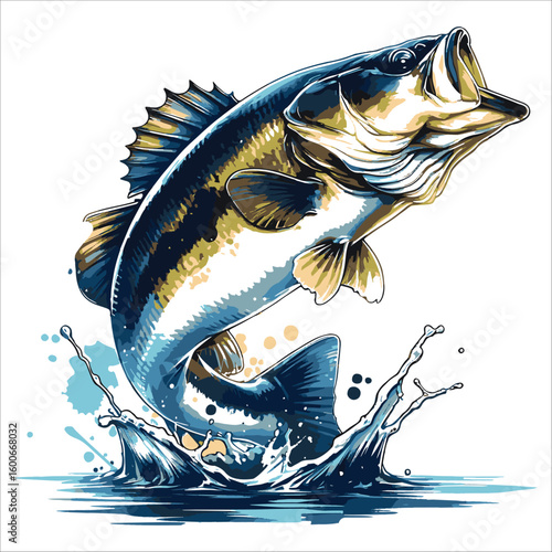 Leaping Bass Fish with Water Splash