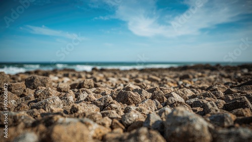 Fototapeta Naklejka Na Ścianę i Meble -  Close-up of rugged shore surface with focus on texture and empty area for writing