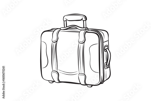 Detailed Line Art Illustration of a Suitcase with Handle and Straps Ready for Travel and Vacation Adventures and Holidays