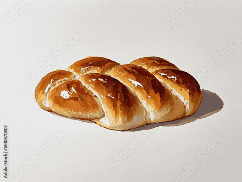 Braided Light bread Challah isolated watercolor vector illustration svg