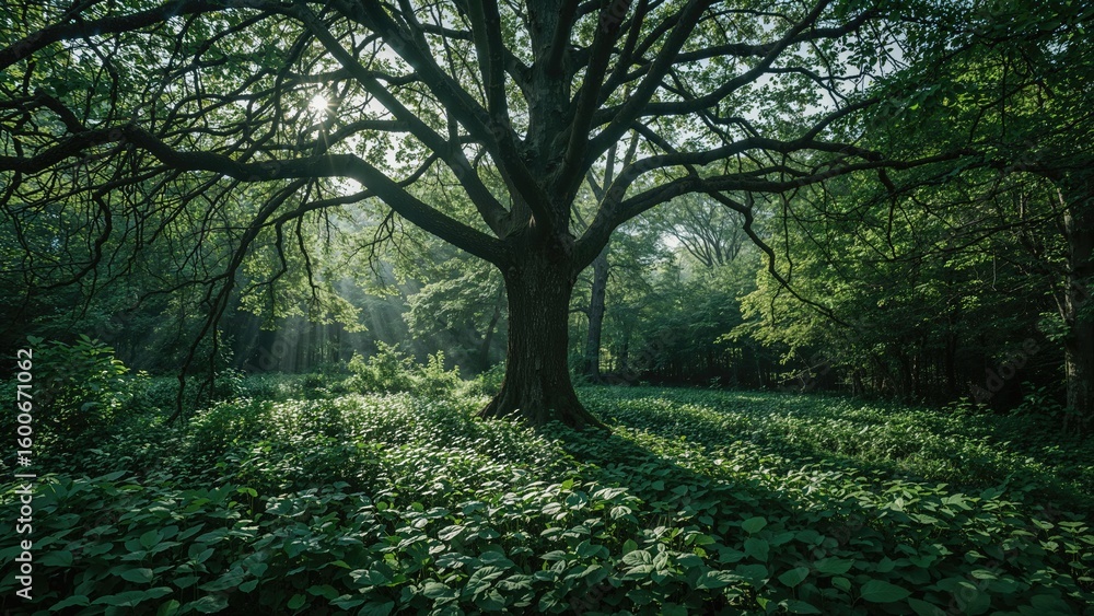 Naklejka premium Sunday dawn wrapped in green