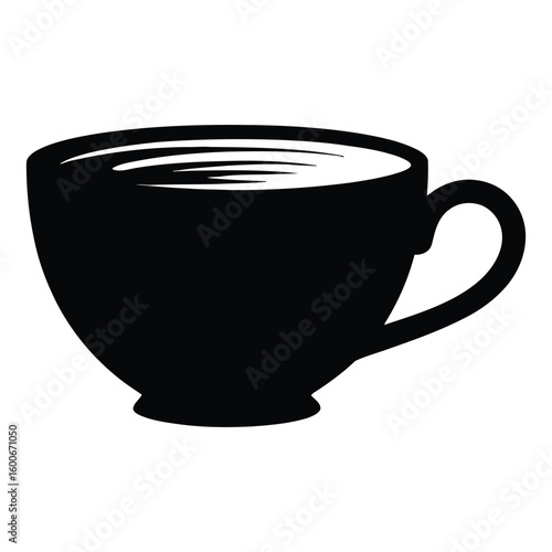 Black silhouette of a coffee cup filled with liquid and subtle ripples beverage drink