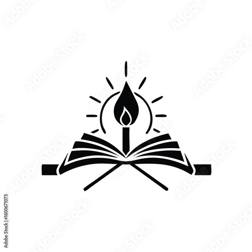 An open book and a burning candle give off bright light, shown as transparent