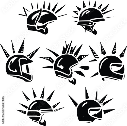 Mohawk Helmet Silhouette Collection, Punk Style Vector Icons