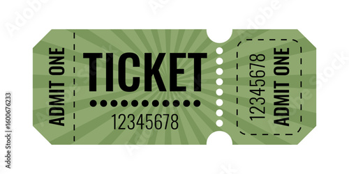 Simple ticket template design with green color and bold text