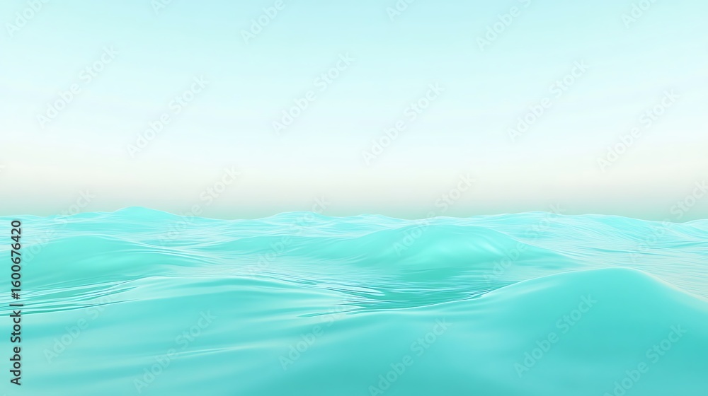 Serene turquoise ocean background with gentle waves, calm water surface and light blue sky Serene turquoise ocean background with gentle waves, calm water surface and light blue sky