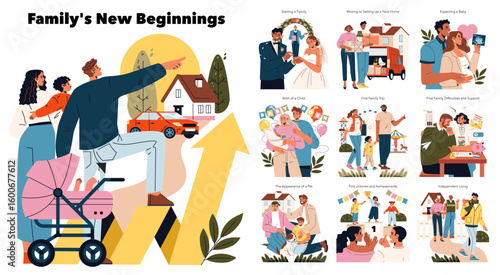 Family Journey and New Beginnings Vector Illustration