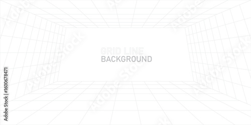 Empty futuristic digital box room white background with black grid space line color surface. EPS 10