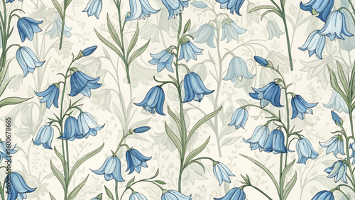 Vector Illustration Seamless Pattern Bluebell flower pattern Designed for fabric or wallpaper printing.