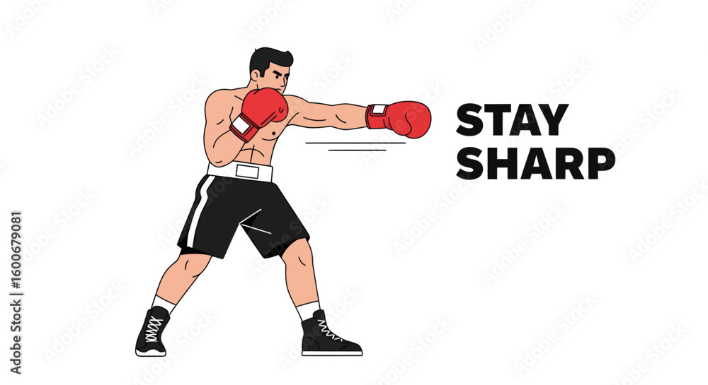 A minimalist vector illustration of a powerful boxer in training, embodying the motivational message to stay sharp for the fight. A minimalist vector illustration of a powerful boxer in training, embodying the motivational message to stay sharp for the fight.