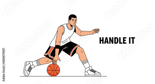 Skilled basketball player in action, dribbling with precision towards the basket, embodying the motivational phrase 'Handle It'.