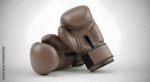 A pair of classic brown boxing gloves resting on a clean white background, symbolizing combat sports, training, and competition.