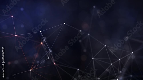Abstract digital network with glowing nodes and lines on dark background. Ideal for themes of AI, big data, cybersecurity, communication, and futuristic technology.


