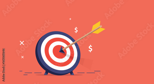Minimal flat target with arrow for success and achievement concepts