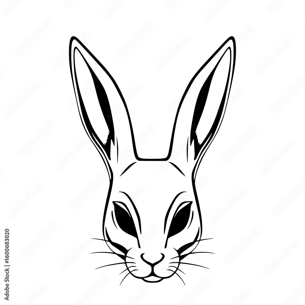Fototapeta premium Rabbit Face: A Stylish Monochrome Line Art Illustration