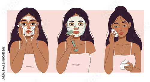 Daily skincare routine: cleansing, masking, and moisturizing steps for