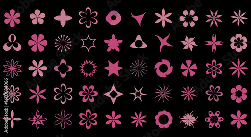Colorful floral shapes collection on black background for design