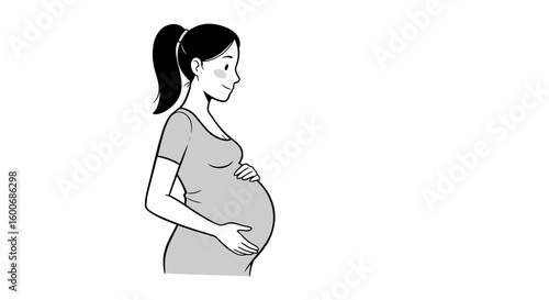 Minimalist pregnant woman profile in monochrome line art style