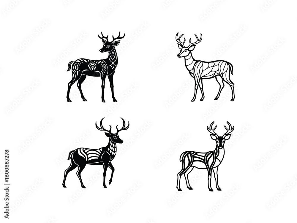 Fototapeta premium Tribal Deer EPS Bundle Geometric Wildlife Vector Line Art Tattoo Design for Cricut, Laser Cut, Print