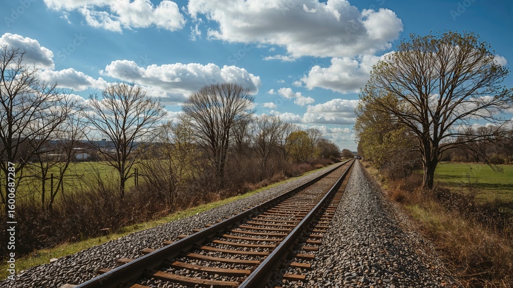 Obraz premium Springtime on suburban railways