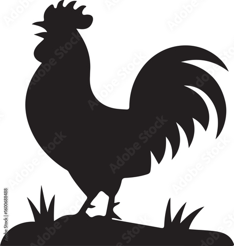 rooster called icon set , rooster crowing in the morning silhouette icon, solid black rooster vector icon, rooster illustration set,