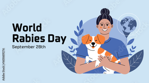 World Rabies Day Awareness Poster Illustration with Dog, Vaccine, Injection and Medical Symbols