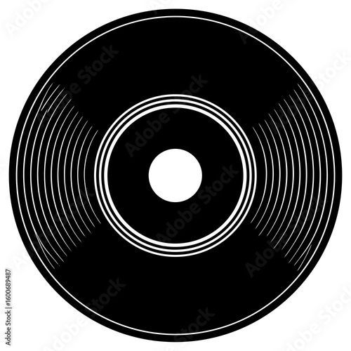 Classic black vinyl record with white grooves and label
