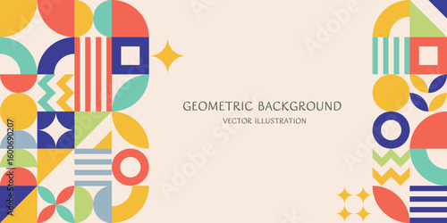 テキストスペースがある、レトロスタイルの抽象的な幾何学模様の背景素材のベクターイラスト