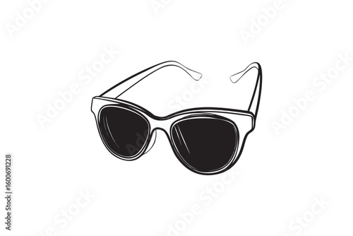 Stylish Sunglasses Line Art Illustration with Black Lenses and White Frame on a Clean White Background for Summer Fashion