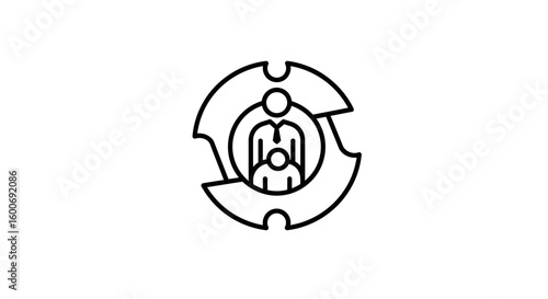 Connection and Protection Icon: A symbolic monochrome depiction of a family, enclosed within an abstract protective framework.
