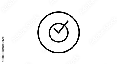Symbol of Approval: A minimalist, graphic design showcasing a concise checkmark set within concentric circles, subtly communicating agreement and confirmation.