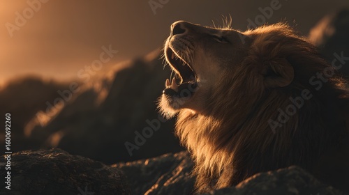 Wallpaper Mural Majestic Lion Roaring Against a Dramatic Sunset in Nature's Landscape Torontodigital.ca