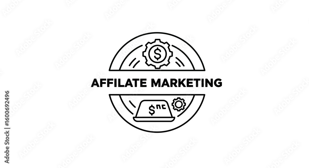 Obraz premium Affiliate Marketing Badge: A detailed graphic badge represents affiliate marketing, using clean lines and symbolic elements to convey business and financial concepts.