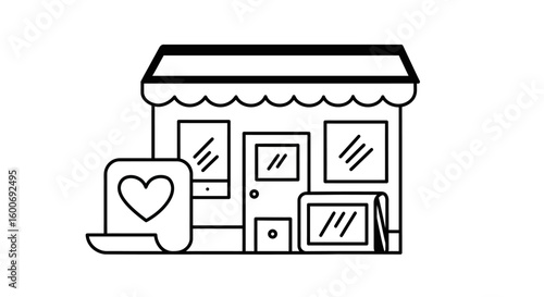 Local Shop: A charming and minimalist illustration of a local shop, a beacon of community, symbolizes local love and everyday life.