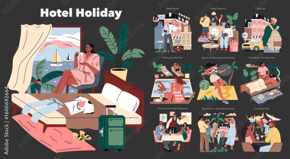 Obraz premium Hotel Holiday. Flat Vector Illustration