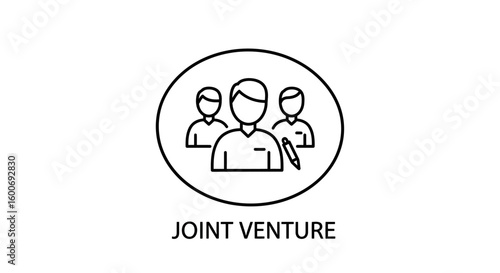 Joint Venture Icon: A minimalist icon depicts a joint venture, symbolizing collaboration.