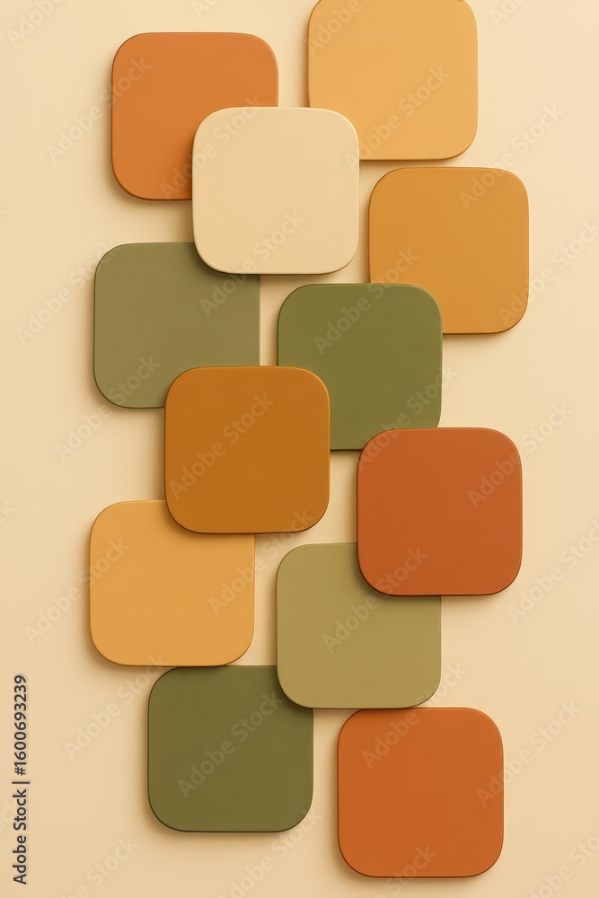 Colorful geometric shapes arranged on a neutral wall for modern decor Colorful geometric shapes arranged on a neutral wall for modern decor