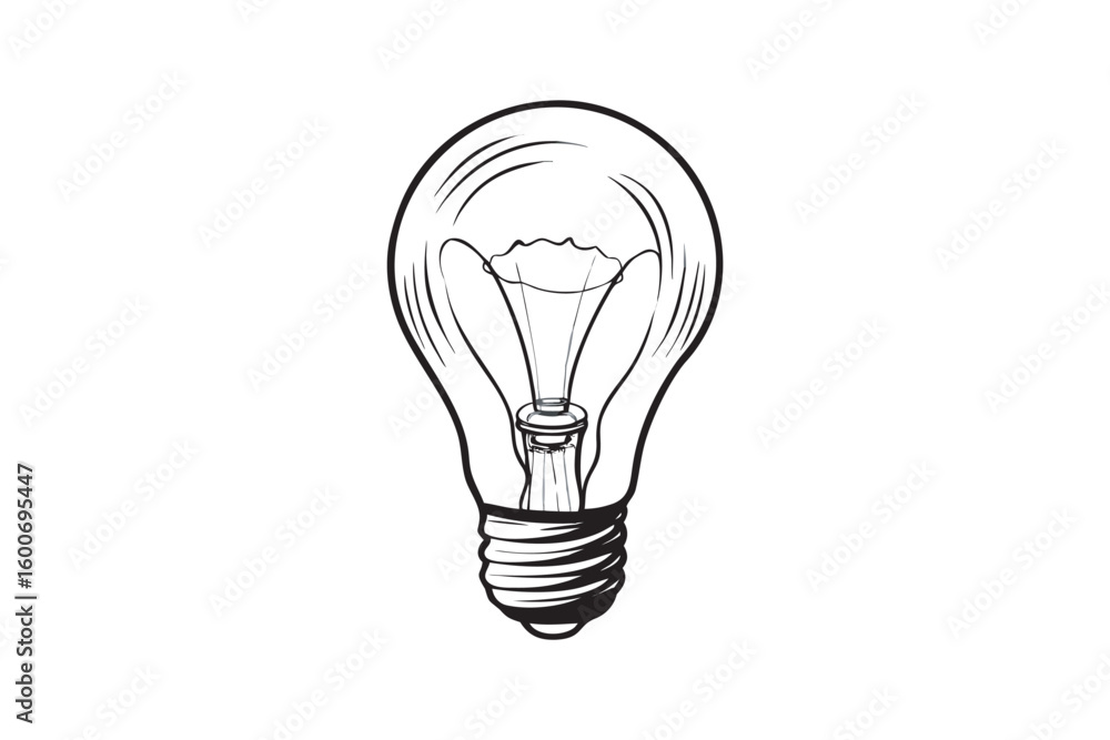 Simple Light Bulb Illustration in Black and White Representing Ideas Innovation and Energy Efficiency on a Clean Background Simple Light Bulb Illustration in Black and White Representing Ideas Innovation and Energy Efficiency on a Clean Background