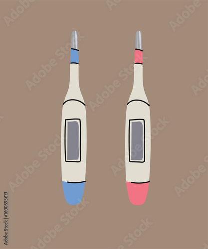 Flat Design Illustration with Two Thermometers 