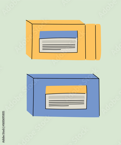 Flat Design Illustration with Two Packs of Pills