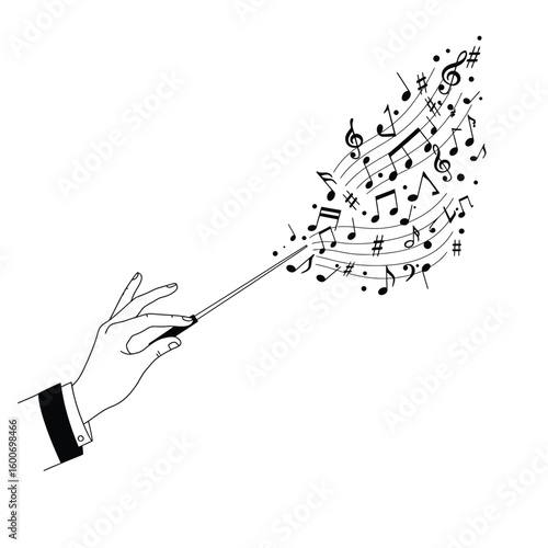 Orchestral Conductor Leading Musical Notes
