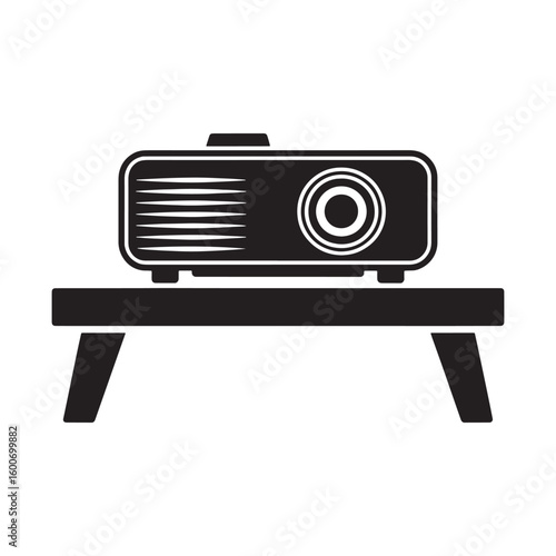 Black projector on a simple table presentation technology