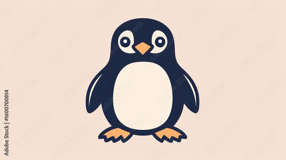 Obraz premium Cute cartoon penguin, front view, light background, simple design, stock photo