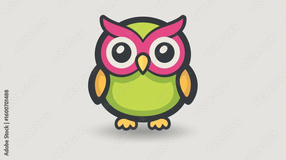 Naklejka premium Cute cartoon owl, simple, flat style, graphic design, digital art, for kids, educational materials