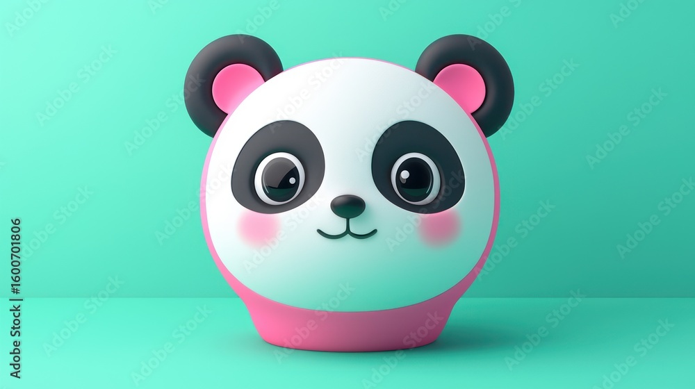 Fototapeta premium Cute panda cartoon character against mint backdrop