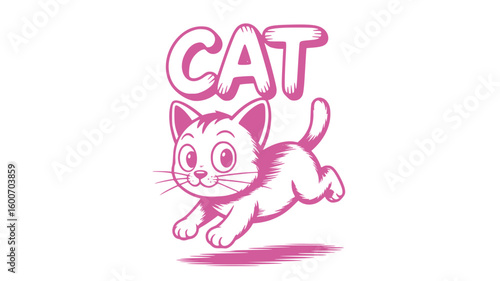 Cute Pink Cat Running.