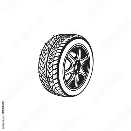 Car Tire Silhouette with Tread Pattern
