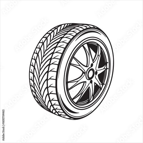 Car Tire Silhouette with Tread Pattern