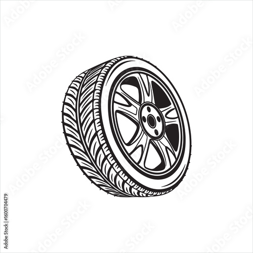 Car Tire Silhouette with Tread Pattern